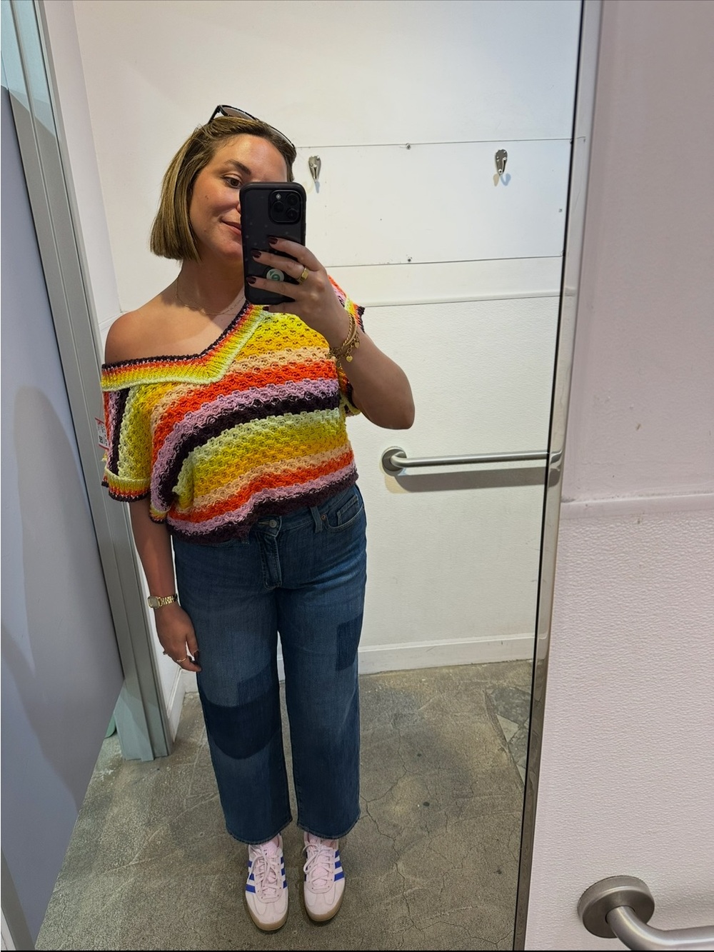 Free People Rainbow Crochet Open-Knit Top